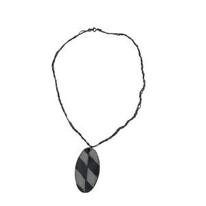 Vintage Sterling Silver Chain With Ceramic Pendant Necklace